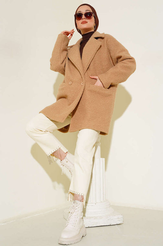 Übergroßer Bouclé-Mantel Kamel