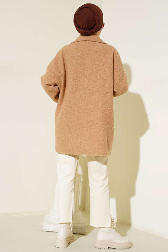 Übergroßer Bouclé-Mantel Kamel