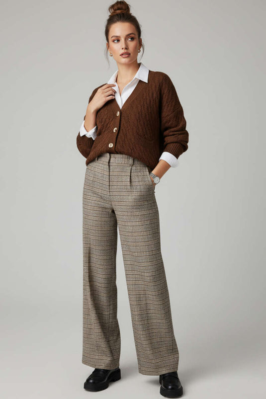 Oversize Cepli Örgü Hırka Kahve