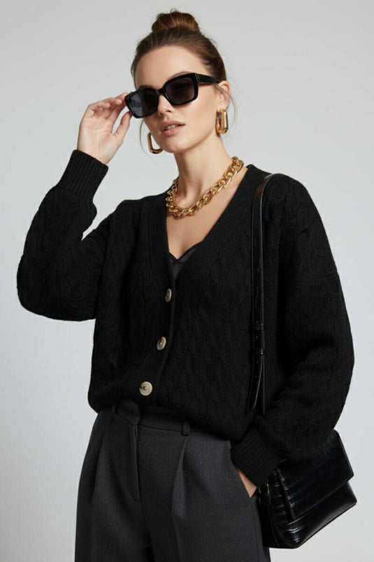 Gilet en maille noir oversize à poches