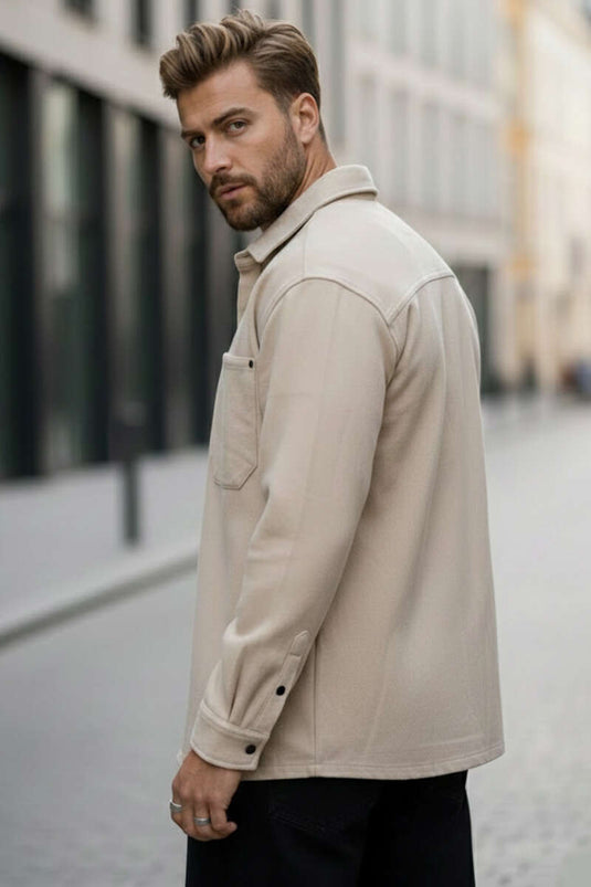 Chemise en jean oversize pour homme à boutons-pression beige
