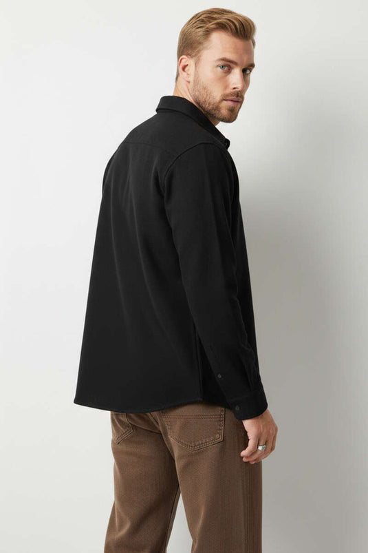 Chemise en jean oversize à boutons-pression pour homme, noire