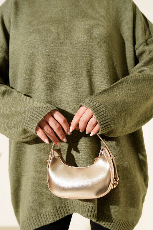 Maglione tunica oversize a spalla bassa verde oliva