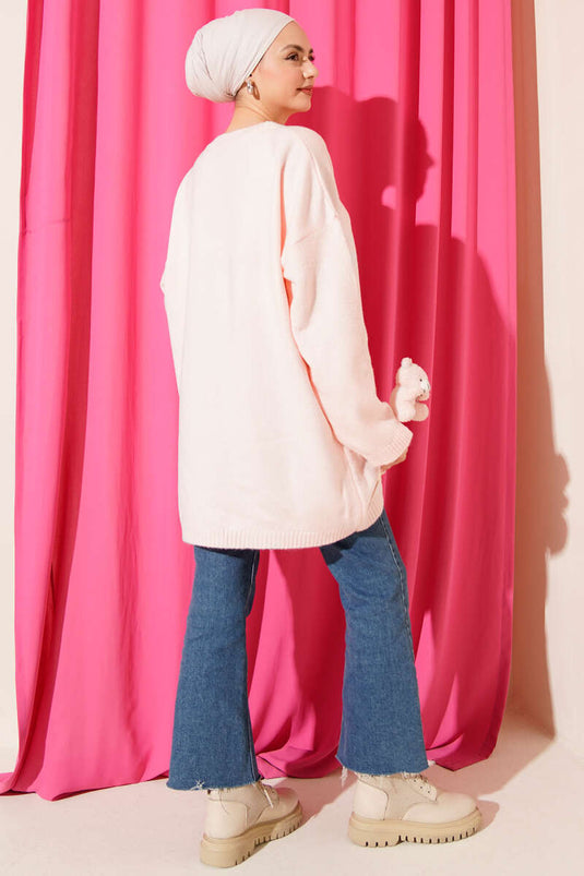 تونيك تريكو بأكتاف منخفضة ومقاس كبير بلون بودرة