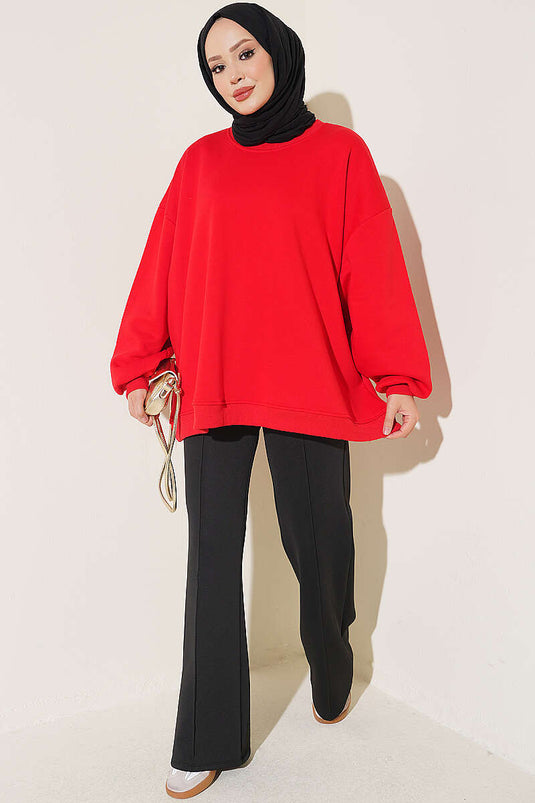 Tunique Rouge Oversize À Épaules Basses
