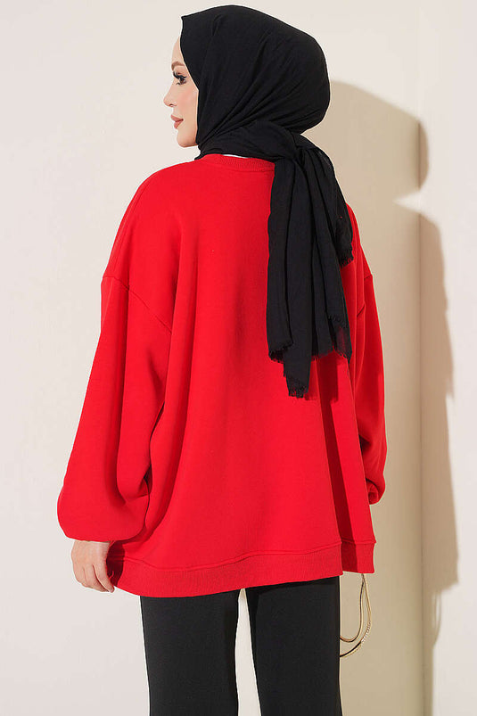 Tunique Rouge Oversize À Épaules Basses