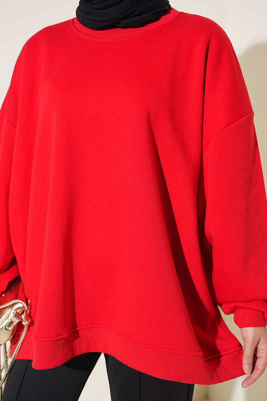 Tunique Rouge Oversize À Épaules Basses