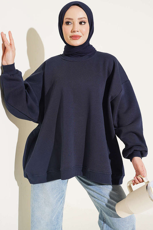 Oversized Navy Tunic With Drop Shoulders