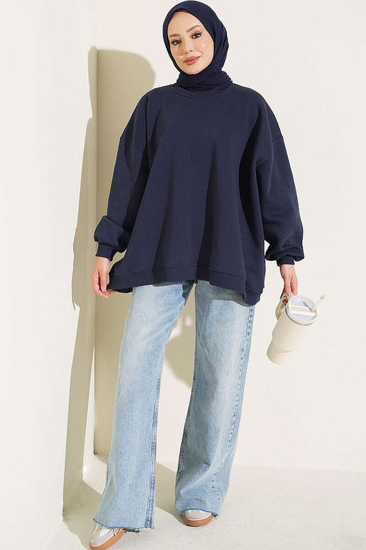Oversized Navy Tunic With Drop Shoulders