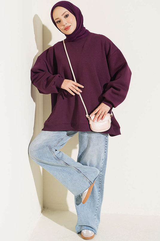 Oversized Tuniek Met Lage Schouder In Paars