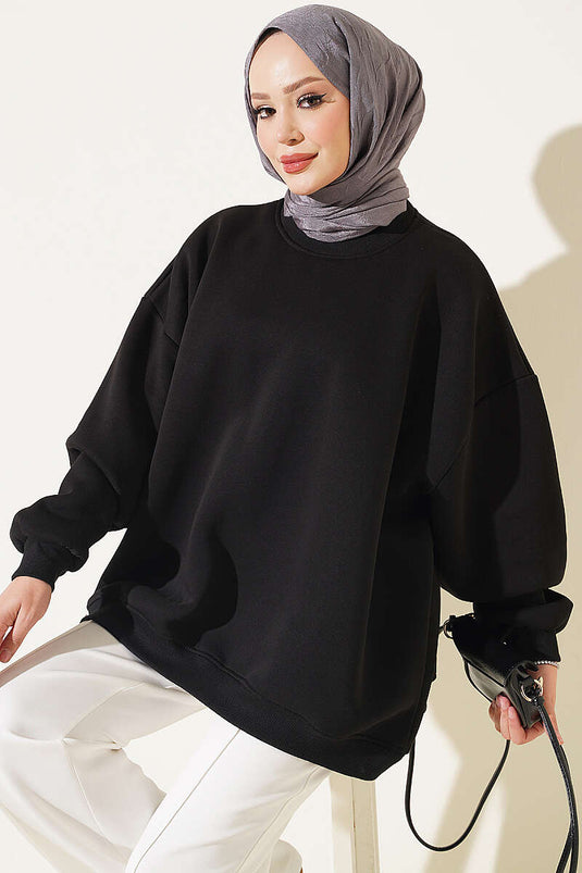 Oversized Tunika Mit Tiefem Schulter Schwarz