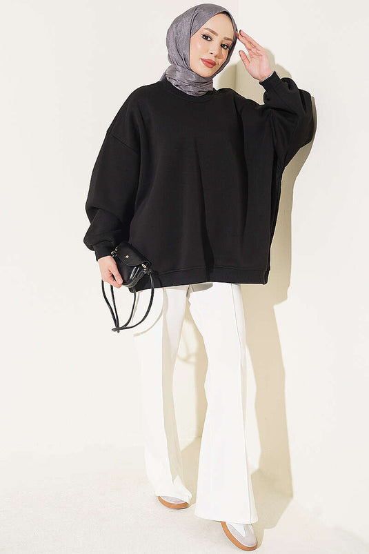 Oversized Tunika Mit Tiefem Schulter Schwarz