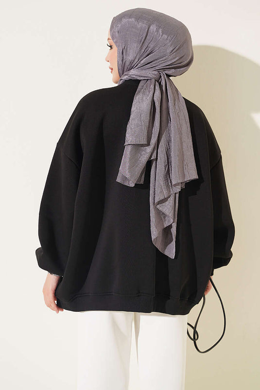 Oversized Tunika Mit Tiefem Schulter Schwarz