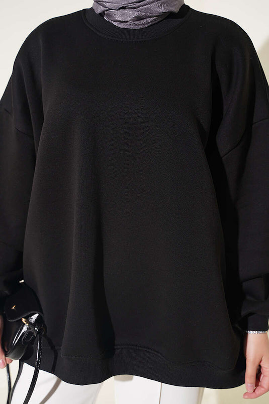 Oversized Tunika Mit Tiefem Schulter Schwarz