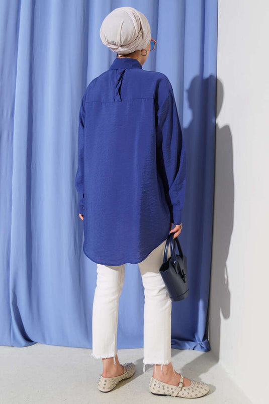 Oversize Ense Düğmeli Gömlek Lacivert