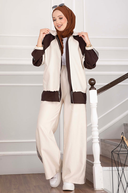 Ensemble Sportif Oversize Avec Fermeture En Beige