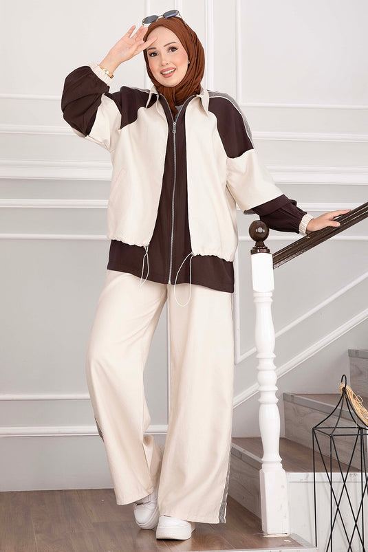 Ensemble Sportif Oversize Avec Fermeture En Beige