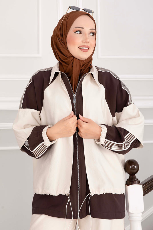 Ensemble Sportif Oversize Avec Fermeture En Beige