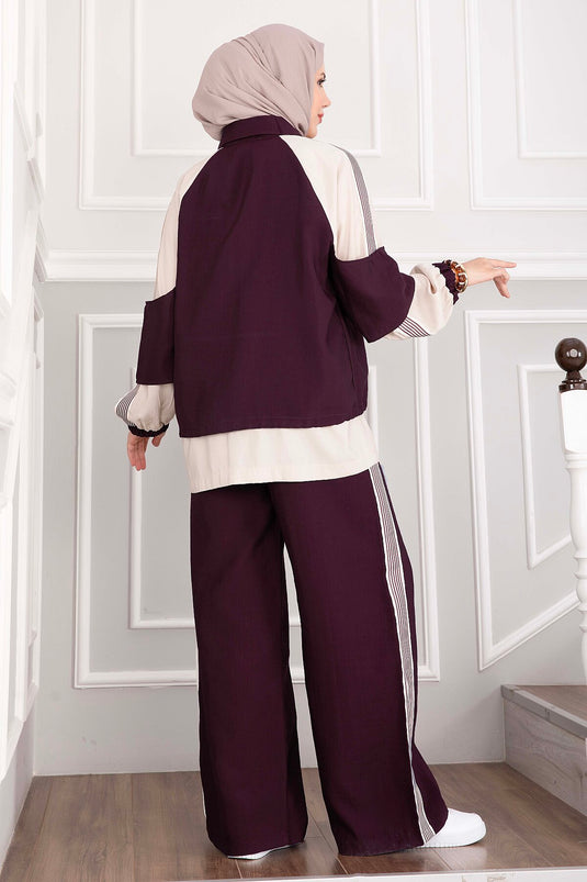 Oversize Fermuarlı İkili Spor Takım Bordo