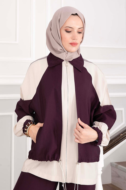 Oversize Fermuarlı İkili Spor Takım Bordo