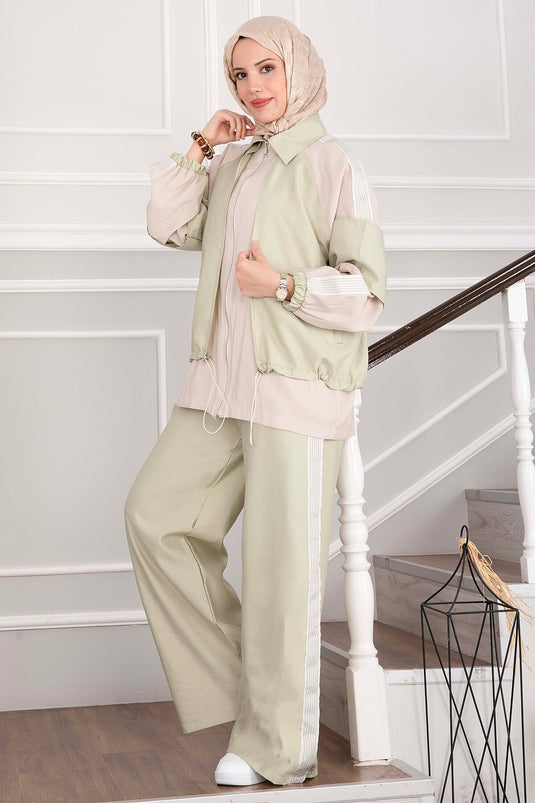 Oversize Fermuarlı İkili Spor Takım Mint
