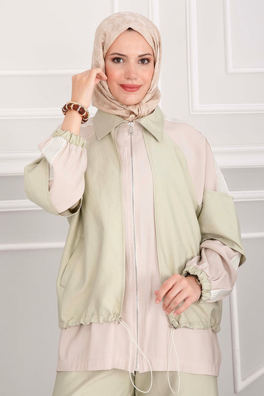 Oversize Fermuarlı İkili Spor Takım Mint