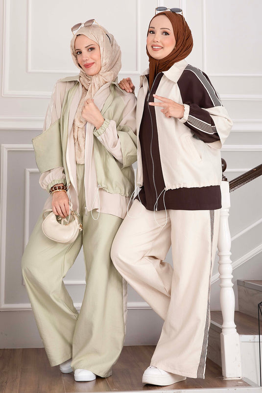 Oversize Fermuarlı İkili Spor Takım Mint