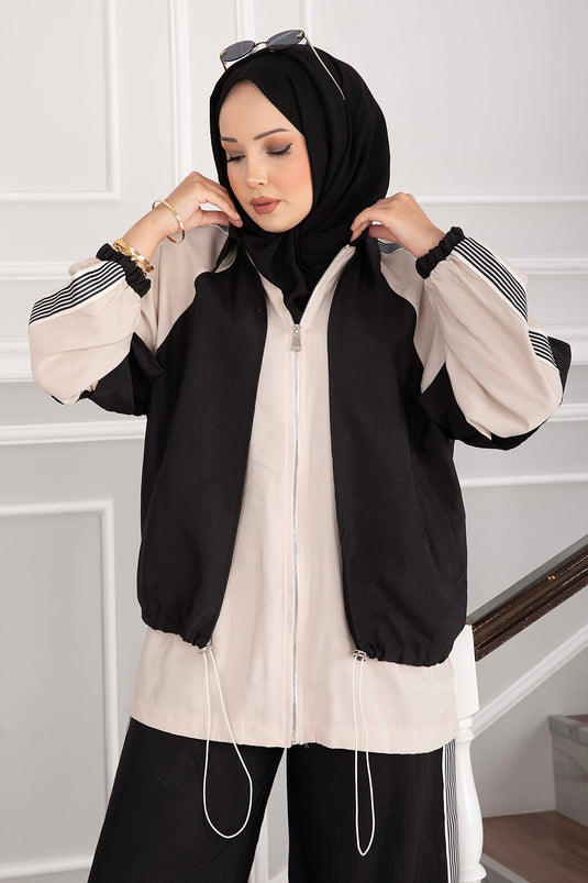 Oversize Fermuarlı İkili Spor Takım Siyah