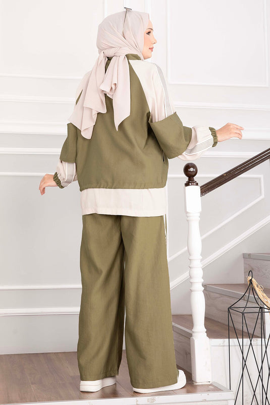 Ensemble De Sport Oversize Vert Olive À Fermeture Éclair