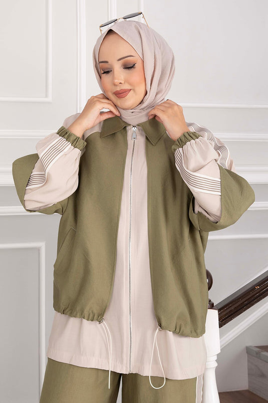 Ensemble De Sport Oversize Vert Olive À Fermeture Éclair