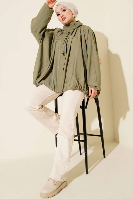 Oversize Zip-Up Jacket, Khaki