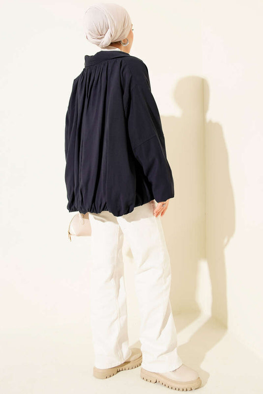 Oversize Zip-Up Jacket, Navy Blue