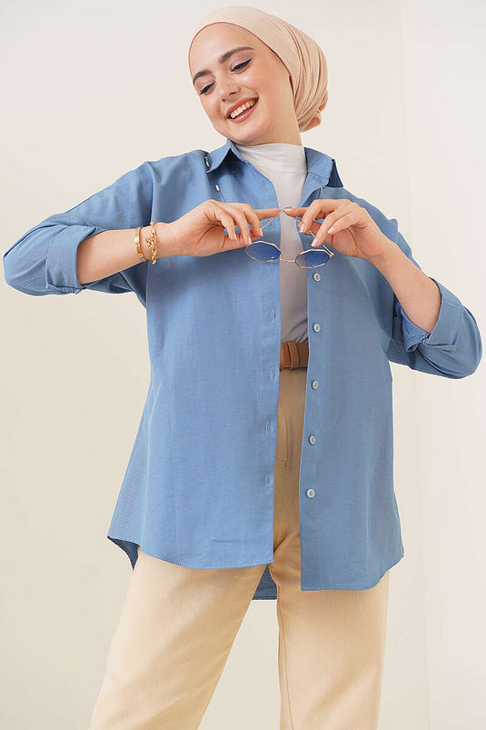 Oversize Gömlek İndigo