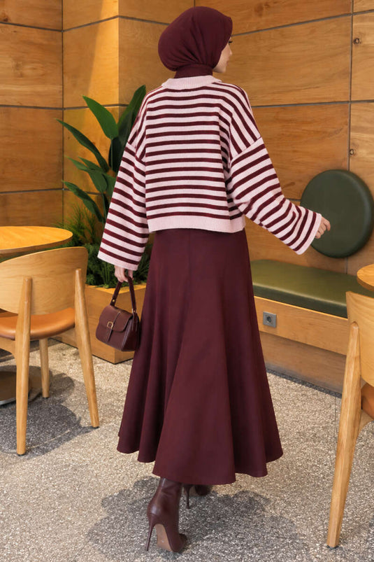 Oversized Thin Striped Knit Sweater Burgundy