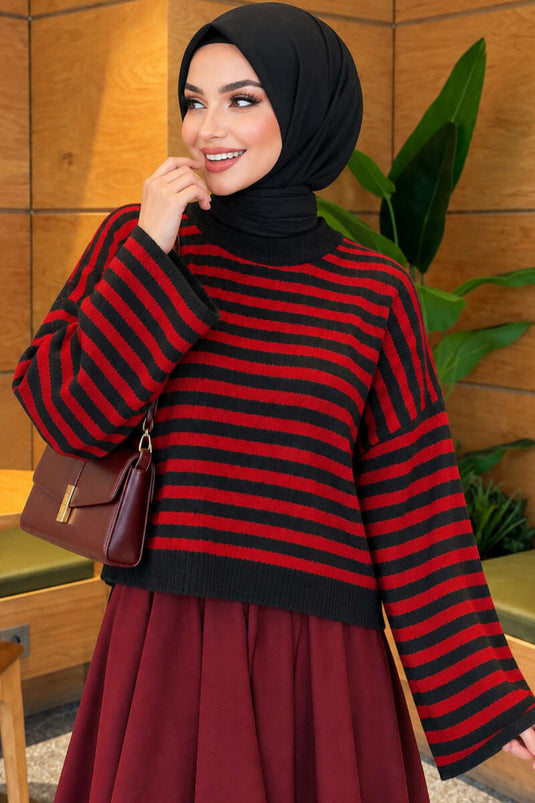 Oversized Slim Striped Knit Sweater Smoke Grey