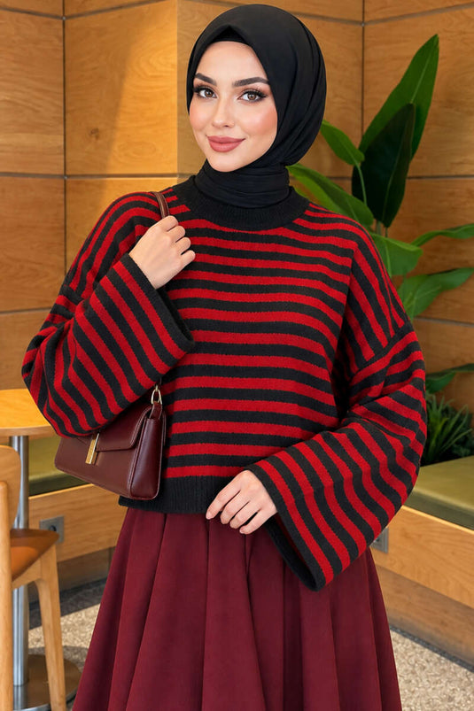 Oversized Slim Striped Knit Sweater Smoke Grey