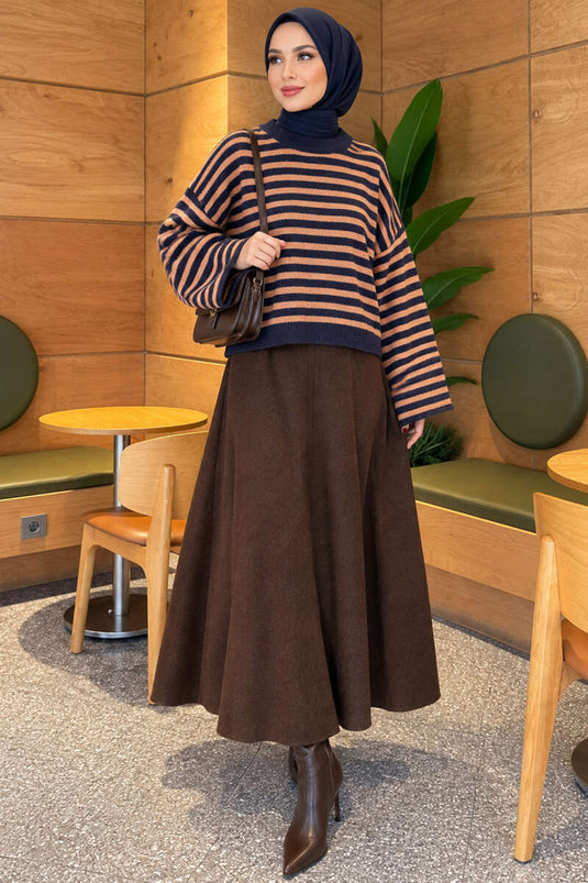 Oversized Thin Striped Knit Sweater Navy