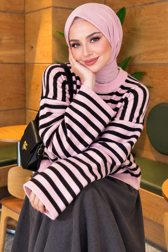 Oversized Thin Striped Knit Sweater Black