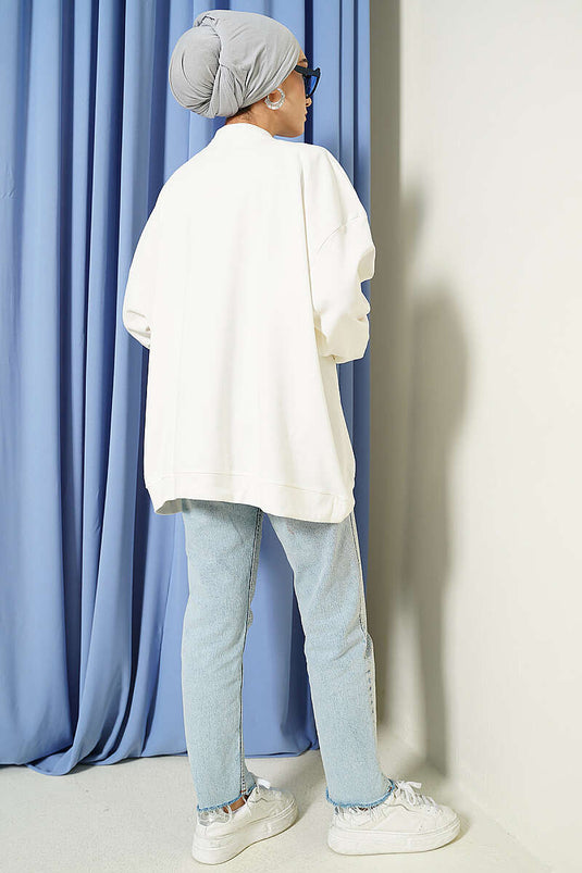 Oversized Basic Tunika Aus Interlock Ecru