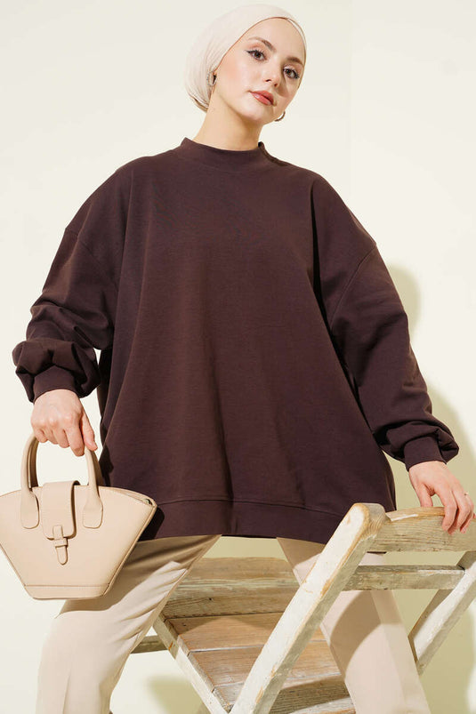 Oversized Interlock Basic Tunic Brown