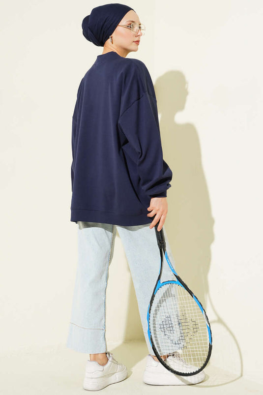 Túnica Básica Oversize De Interlock Azul Marino