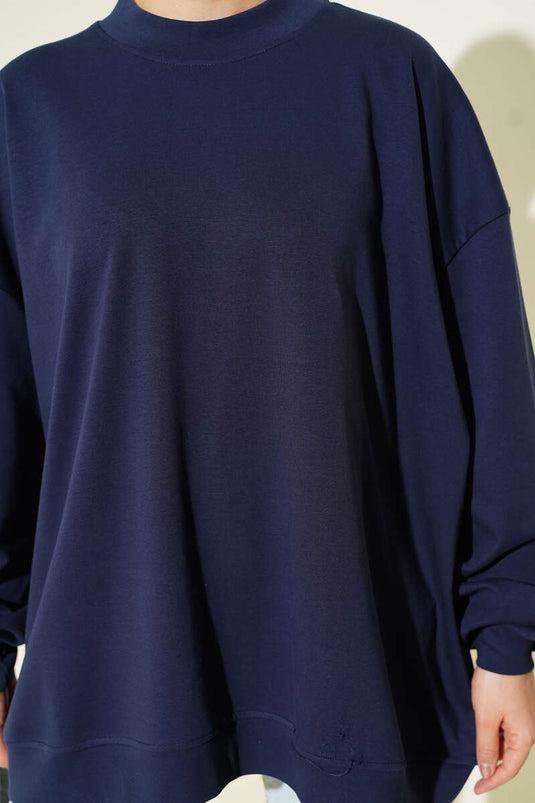 Túnica Básica Oversize De Interlock Azul Marino