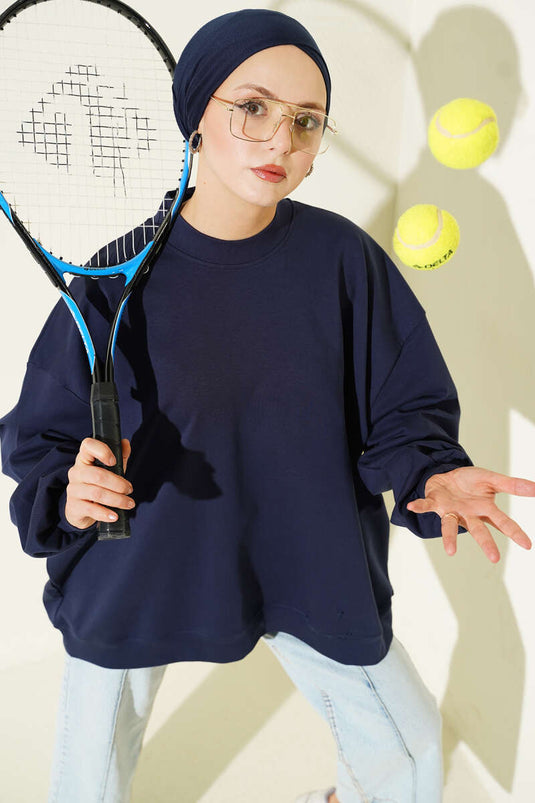 Oversize İnterlok Basic Tunik Lacivert