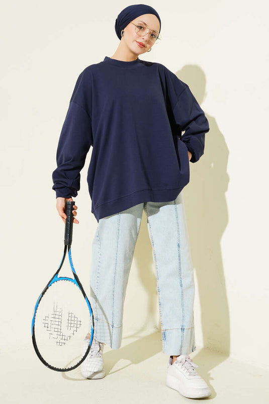 Oversize İnterlok Basic Tunik Lacivert