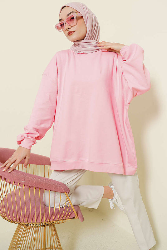 Oversized Basic Tunika Aus Interlock In Rosa
