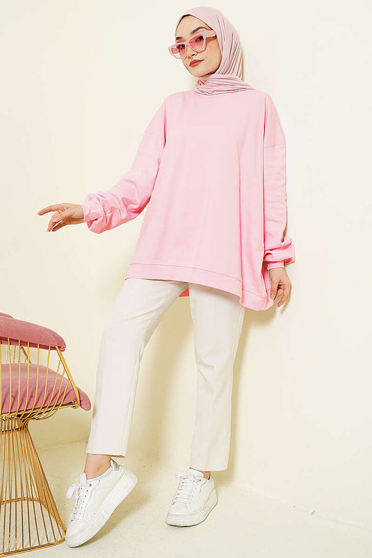 Oversized Basic Tunika Aus Interlock In Rosa