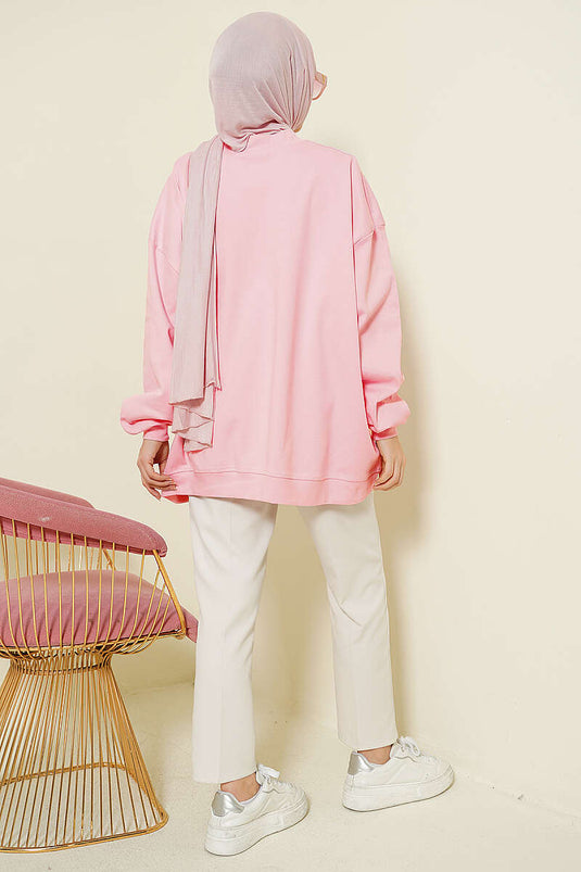 Oversized Basic Tunika Aus Interlock In Rosa