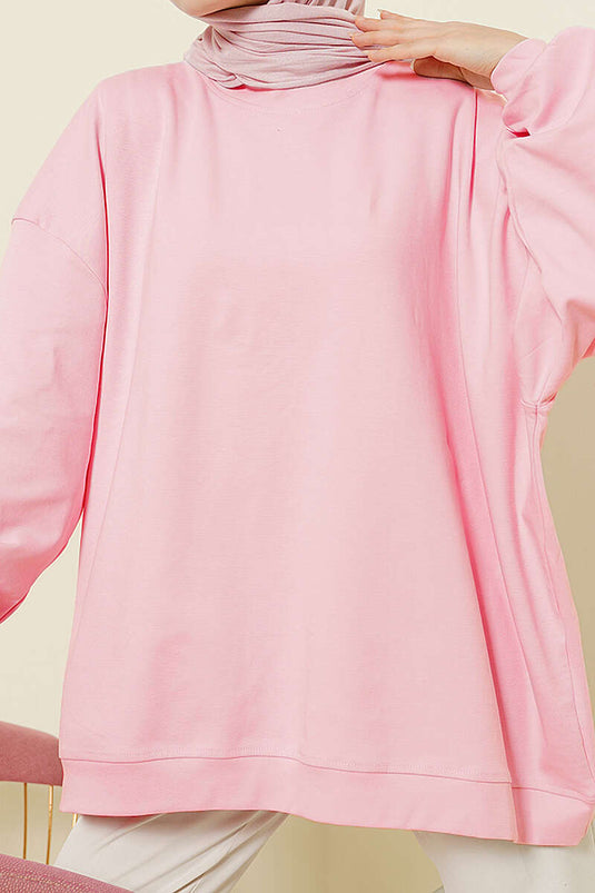 Oversized Basic Tunika Aus Interlock In Rosa