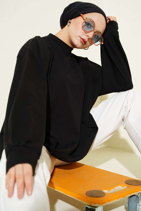 Oversized Interlock Basic Tunic Black