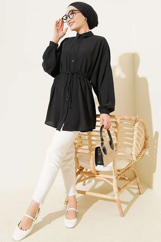 Chemise oversize ceinturée en corde noire